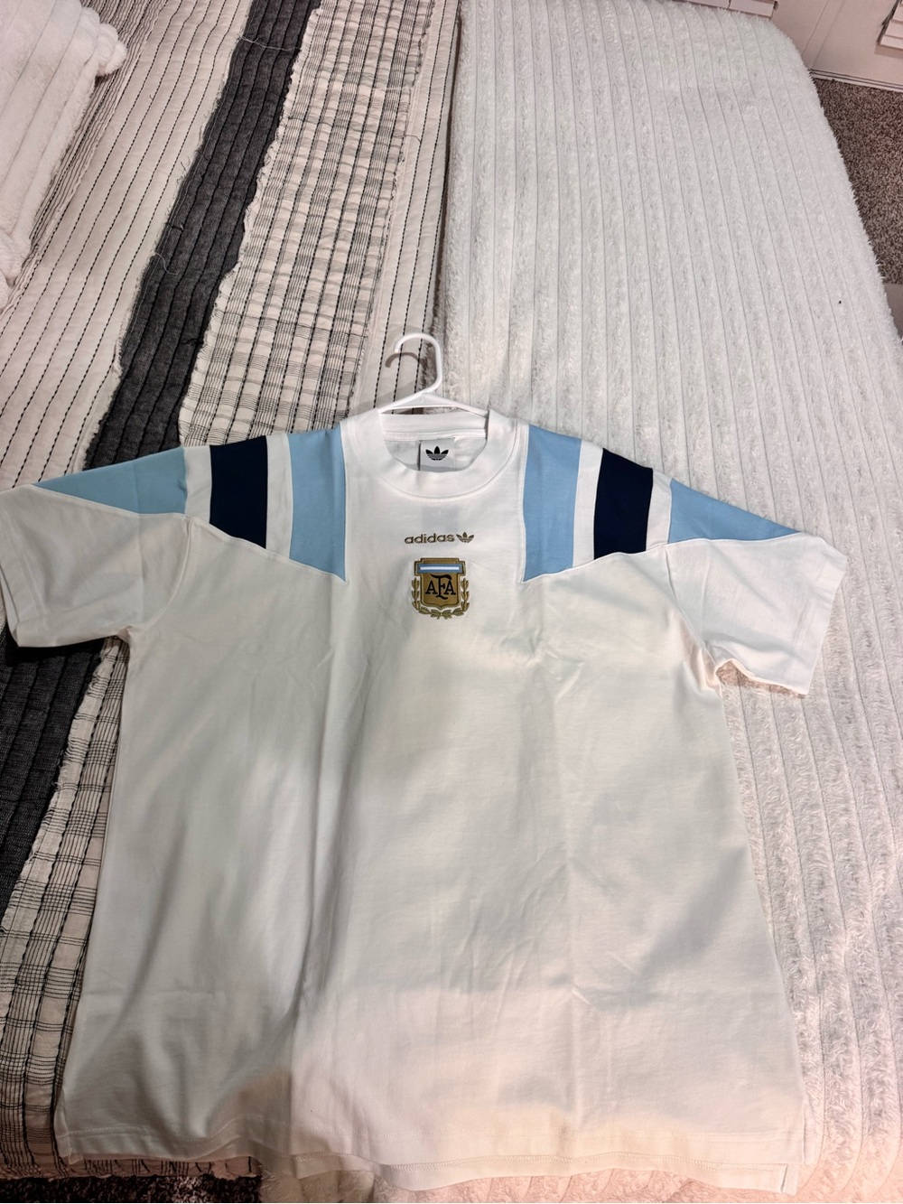 adidas White Light Blue Navy Argentina Crest Kids Tee